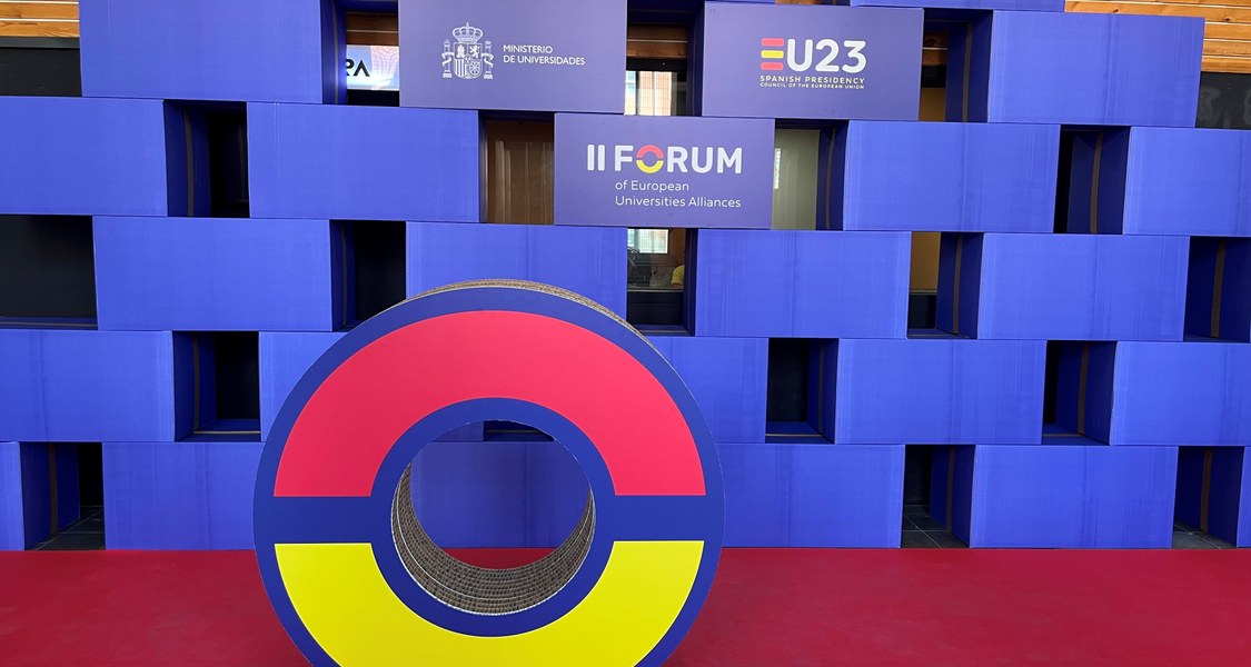 A blue background and the Logo of the Forum of European University Alliances