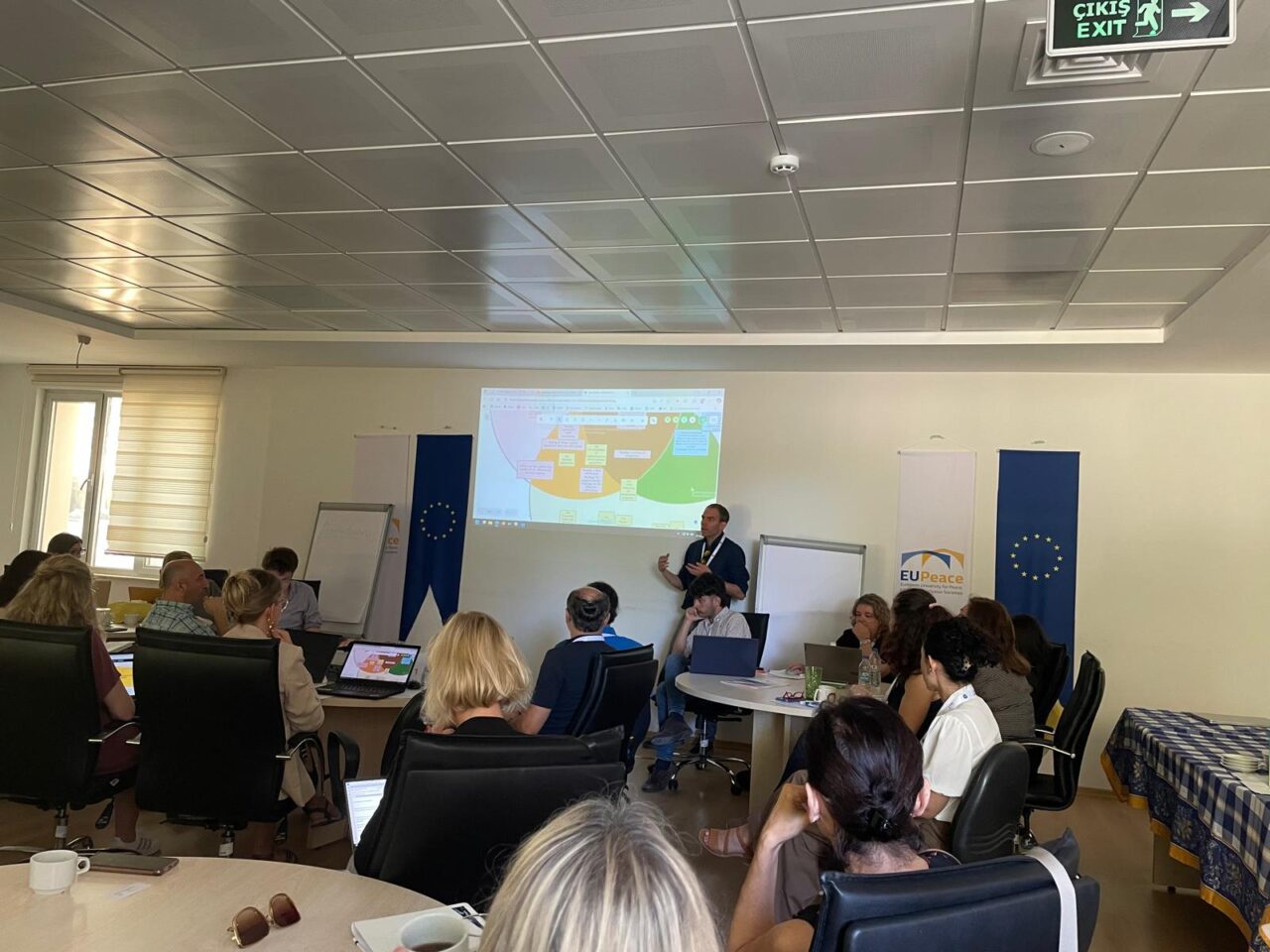 A man giving a presentation to the cross-WP participants.