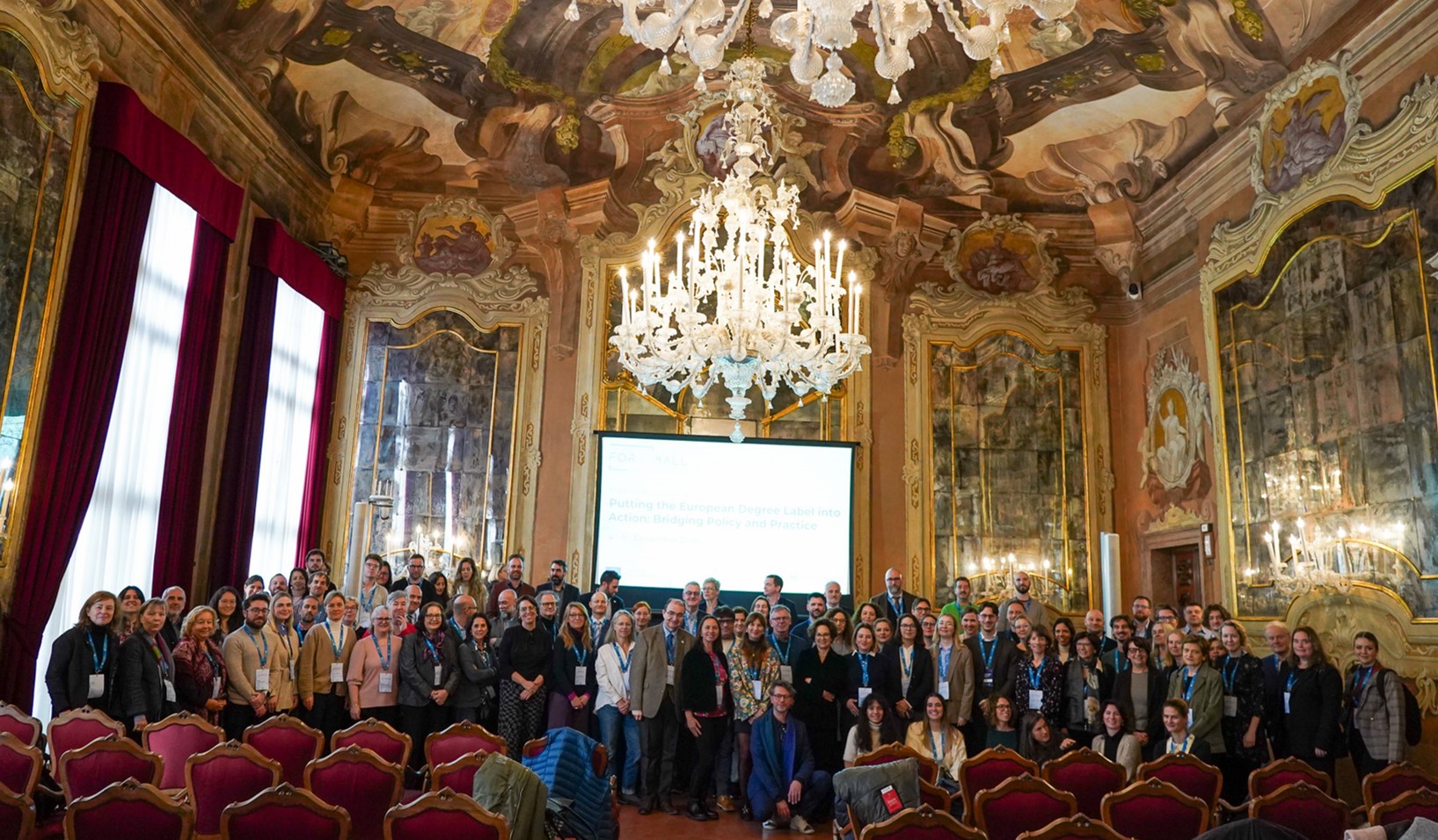 Group photo of participants at the European Degree Label workshop at Ca’ Foscari University of Venice, gathered during the two-day event in December 2025.