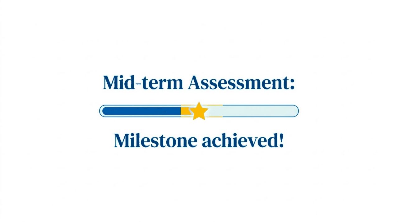 Progress chart showing EUPeace mid-term assessment milestone achieved
