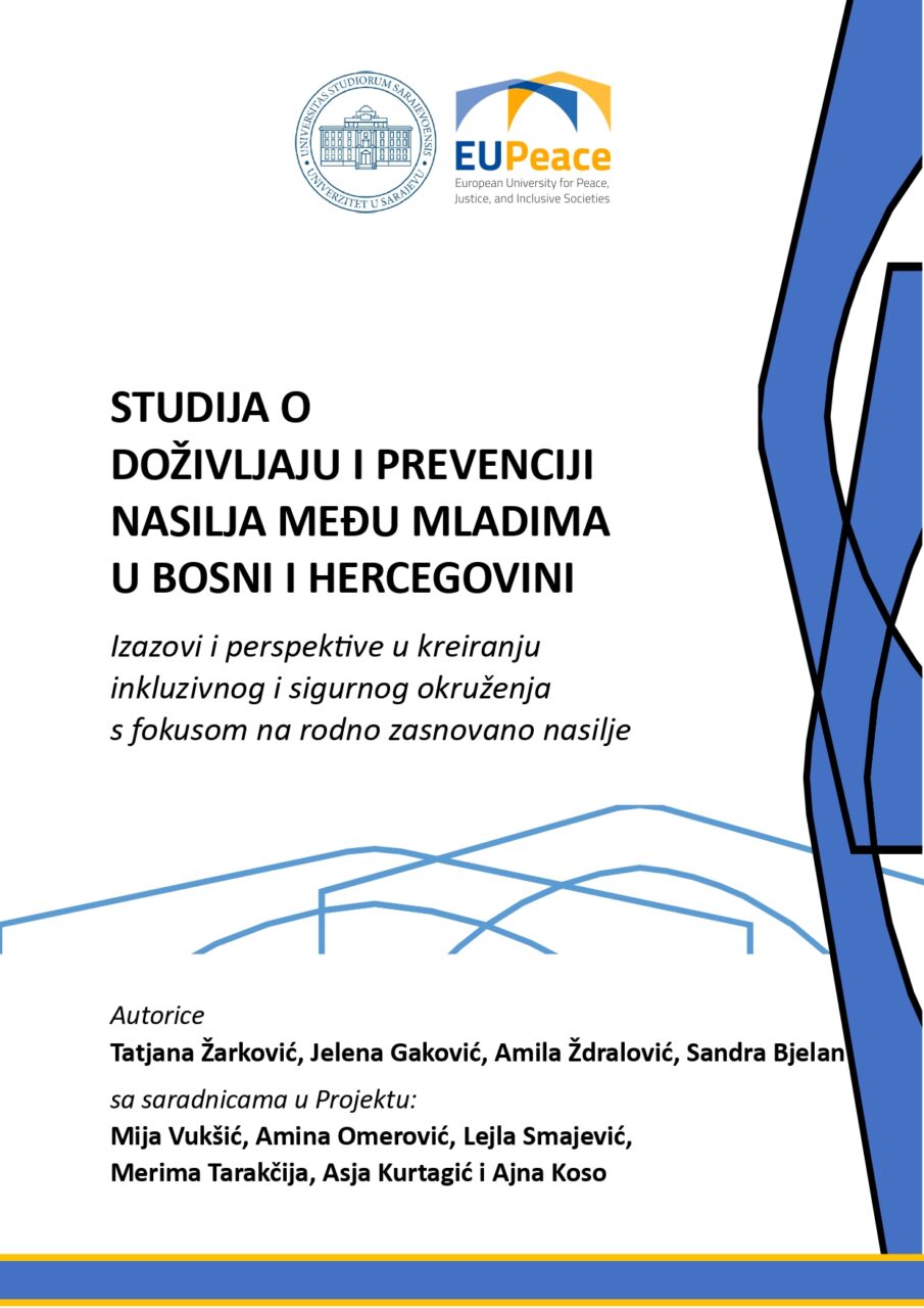 Cover of the study “Experience and Prevention of Youth Violence in Bosnia and Herzegovina,” fea-turing title text and author names on a blue background.