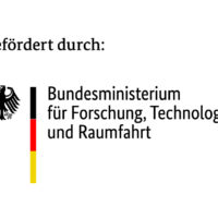 German Logo of the German "Bundesministerium für Forschung, Technologie und Raumfahrt" with text above the logo saying "gefördert durch"
