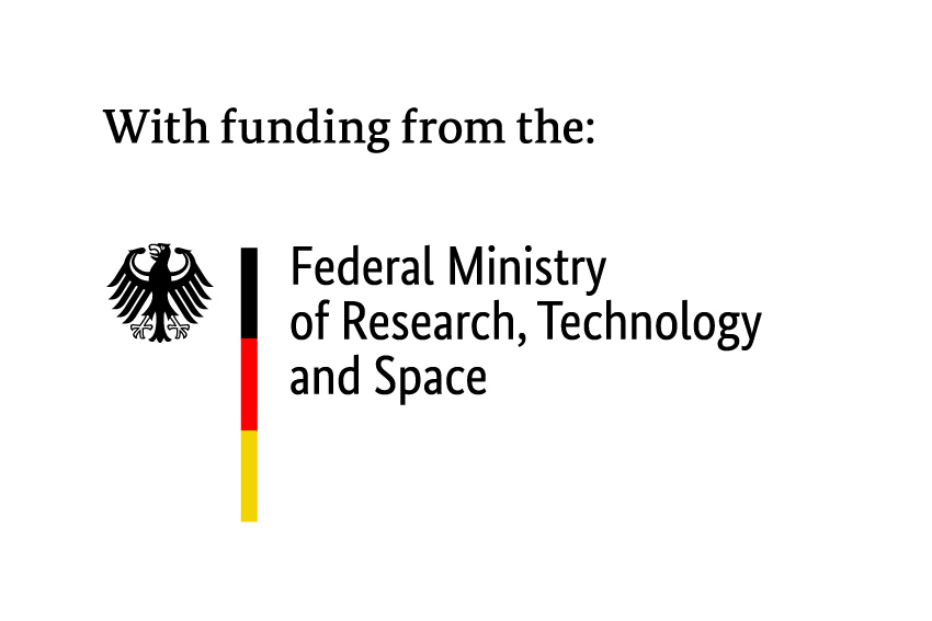 English logo of the German "Federal Ministry of Research, Technology, and Space" with text above the logo saying "With funding from the"