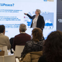 Birgit Strotmann presenting EUPeace to attendees during the Societal Dialogue Group session.