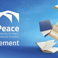 EUPeace logo with the word “Statement” beside several open books floating against a blue sky—header for the policy statement on academic freedom.