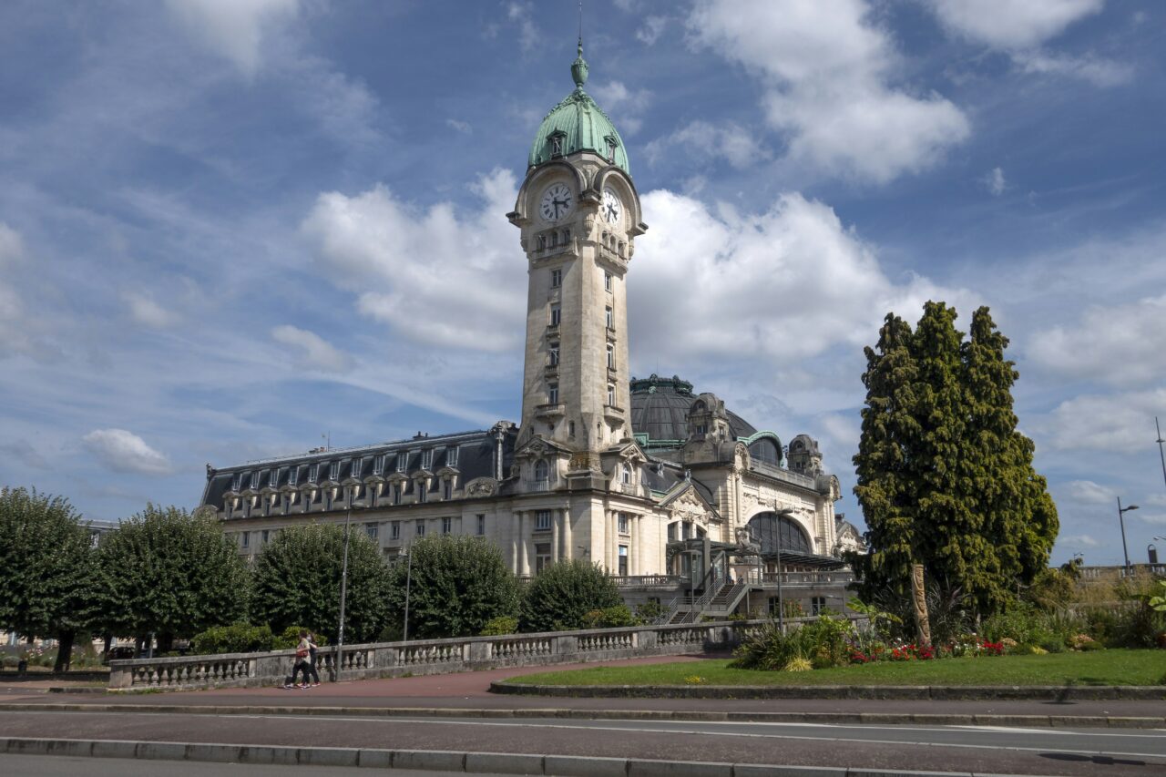 Outside view of Limoges-Bénédictins train station with its clock tower
