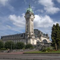 Outside view of Limoges-Bénédictins train station with its clock tower