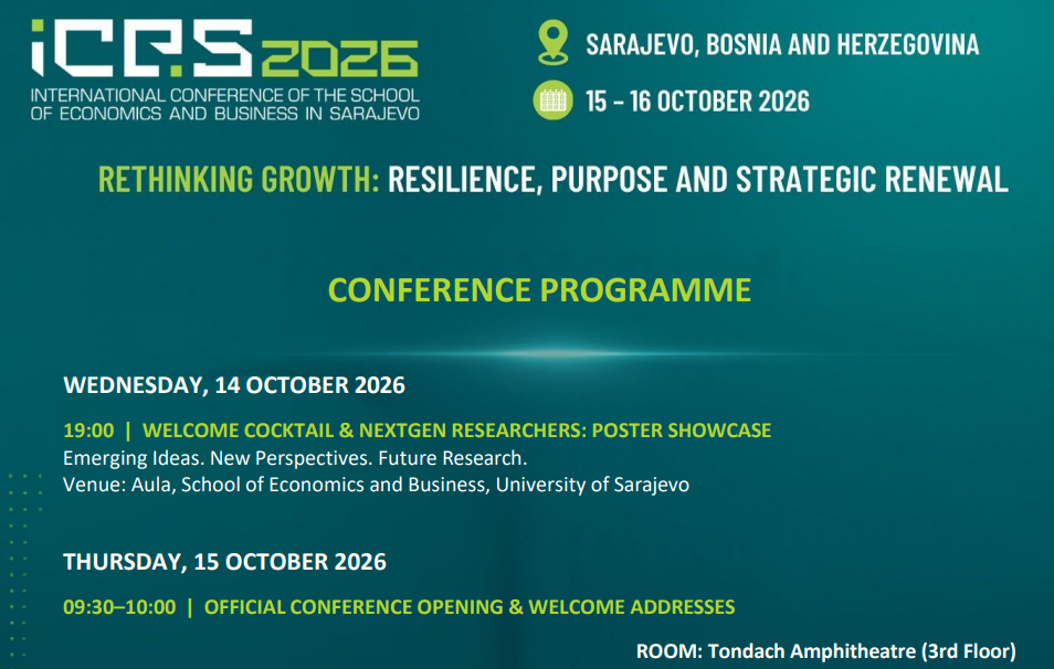 ICES 2026 programme excerpt showing the conference theme, dates of 15–16 October, and welcome reception on 14 October.