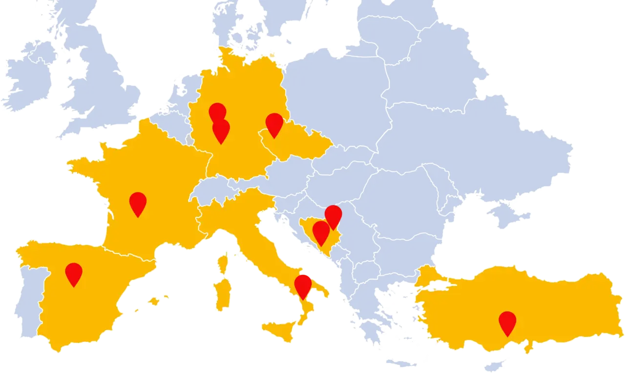 A map of Europe and the EUPeace member universities.
